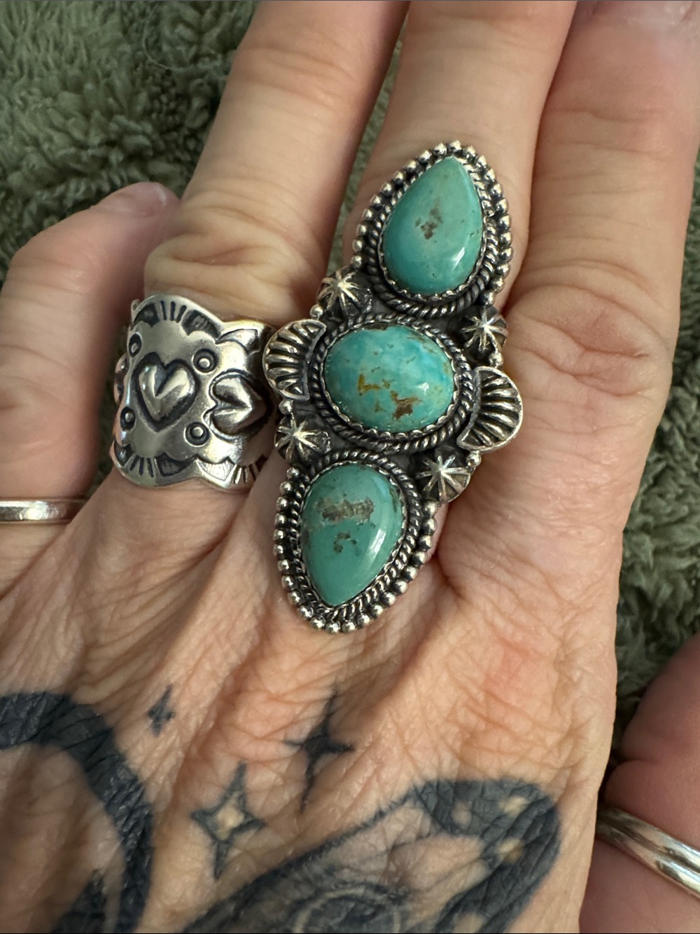 Green/blue Turquoise Teardrop Statement Ring - Silver 925